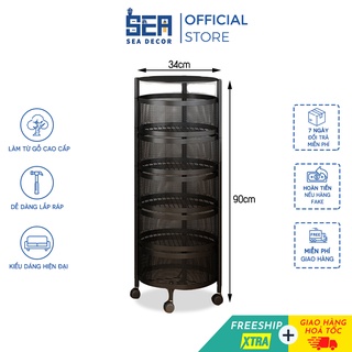 Kệ sắt tròn xoay 5 tầng SEA DECOR 90cm đa năng chất liệu thép không gỉ phù hợp với không gian phòng bếp