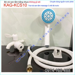 Vòi sen lạnh KAG-KCS10 nhựa Shower head, trọn bộ sen lạnh nhựa 100% dùng vùng nước phèn không gỉ séc tia phun nước mạnh