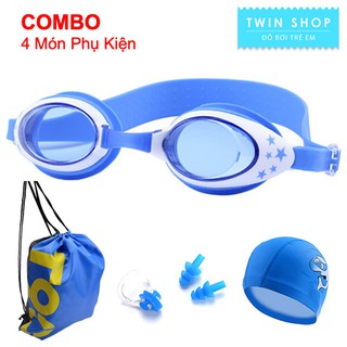 Combo Kính Bơi Trẻ Em - Mũ Bơi - Bịt Tai Kẹp Mũi - Balo Dây Rút