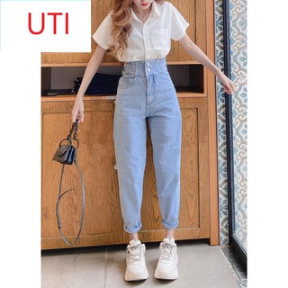 [ NY78 ] QUẦN BAGGY JEAN NỮ LƯNG CAO 4 ĐAI MÀU XANH NHẠT CAO CẤP UTI ĐỦ SIZE S, M, L SIÊU PHONG CÁCH CỰC CÁ TÍNH