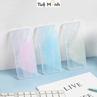 Bộ 4 thước kẻ trong suốt pastel K35 gồm thước đo độ góc, tam giác, thẳng 15cm