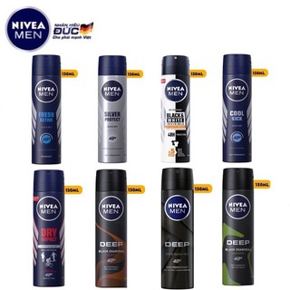 Xịt Khử Mùi Nam Nivea Men 150ml - Silver Protect, Dry Impact, Invisible, Deep, Cool Powder, Cool Kick, Amazon, Espresso