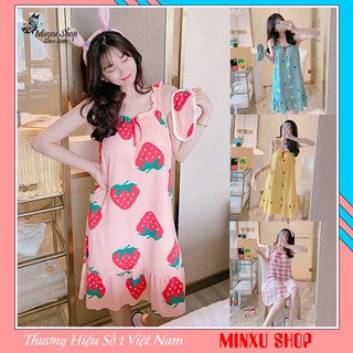 Váy Ngủ Hai Dây Sexy - Dễ Thương Tặng Kèm Mút Ngực Và Bịt Mắt