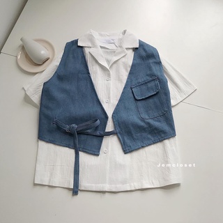 Áo Ghile Nữ Chất Jean Không Tay Basic Phong Cách Cá Tính ERI Có Dây Buộc Chéo - 10046 JEM CLOSET