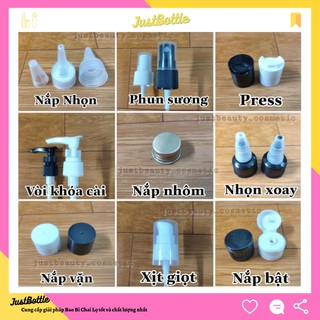 NẮP VÒI NHẤN XỊT PHUN SƯƠNG, NẮP BẬT, NHÔM, NHỌN, VÒI SỮA TẮM cho LỌ CHIẾT MỸ PHẨM CHAI NHỰA PET fi20