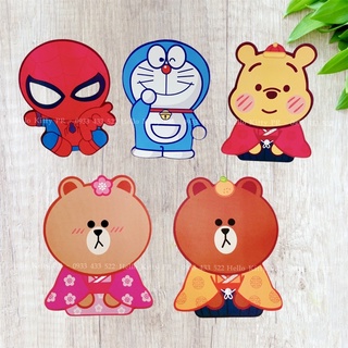 Set 5 bao lì xì Doremon, nhện, poon, gấu line, gấu brown