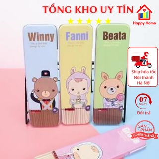 Hộp đựng bút bằng kim loại dễ thương cho bé, hộp bút bằng sắt đồ dùng học tập Happy Home