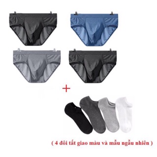 Combo Hộp 4 Quần Sip Tam Giác Thông Hơi + 4 Đôi Tất Ngắn Cổ ( Kèm Ảnh Và Video Thật )