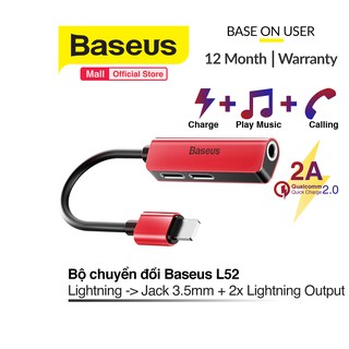 Bộ chuyển cổng Lightning sang Dual Lightning + Audio AUX 3.5mm Baseus L52 cho iPhone/ iPad, hỗ trợ đàm thoại