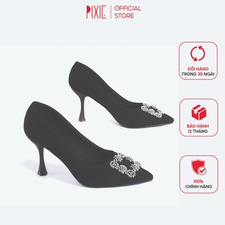 Giày Cao Gót 7cm Đính Đá Nhung Da Lộn Pixie X405