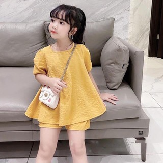 Bộ đồ vải đũi mát co giãn cho bé gái