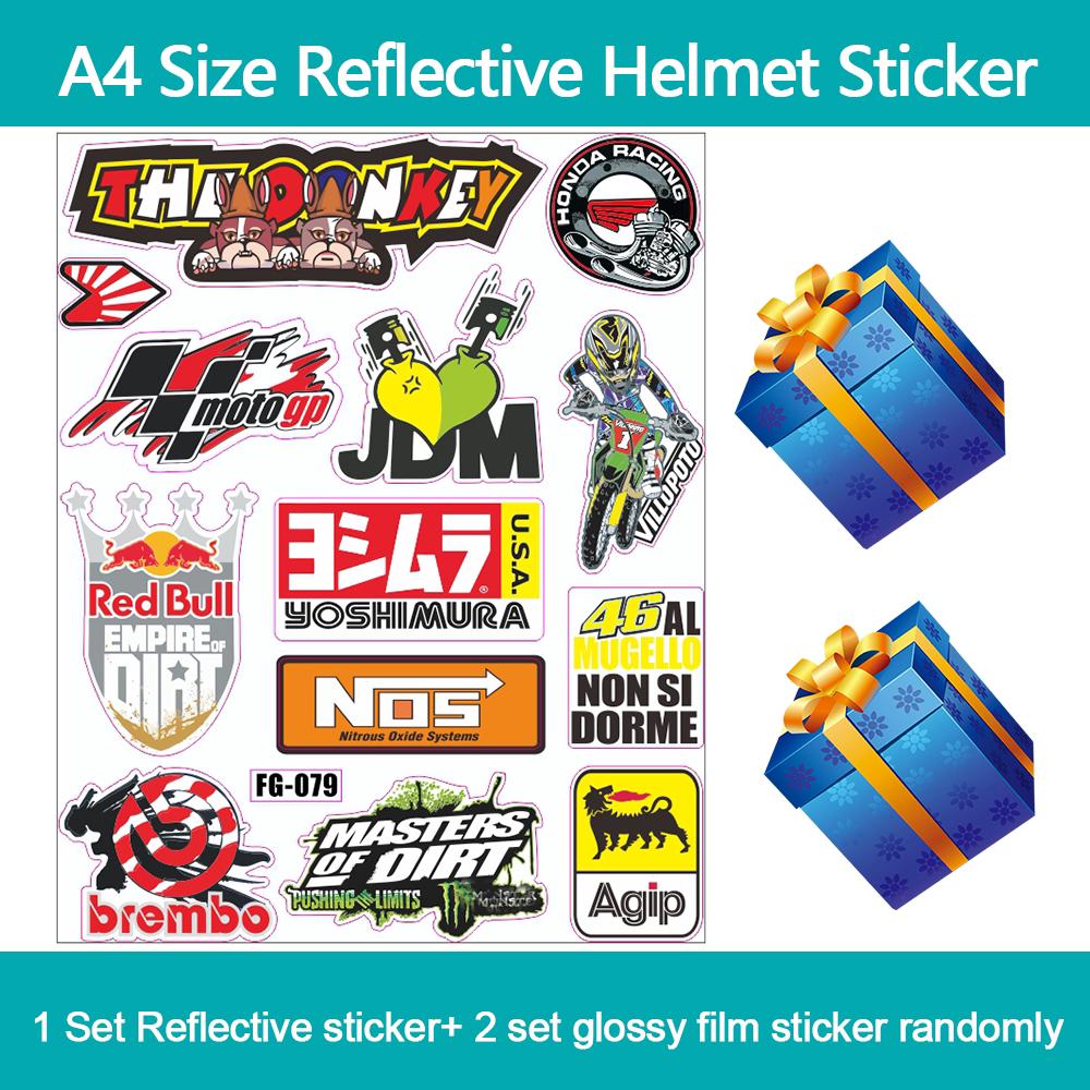 Bộ sticker phản quang dán trang trí nón bảo hiểm + 2 miếng sticker bất ngờ