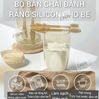 bộ bàn chải , tưa lưỡi silicon kèm cốc đánh răng cho bé