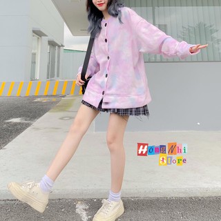 Áo Khoác Cardigan 3D Loang Màu Tím Tie Dye Oversize Ulzzang Unisex Dáng Rộng Nam Nữ - MM