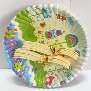 Đĩa Giấy Sinh Nhật 16cm Kèm Nĩa ( 10 cái/xấp)