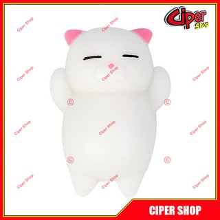 Squishy Mochi Mèo trắng tai hồng
