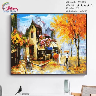 Tranh tô màu theo số sơn dầu số hóa Gam Tranh phong cảnh Việt Nam Mùa thu phố cổ mã VN015