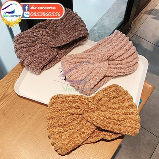 Băng đô len B409 rộng vành thắt nơ nhiều màu dễ thương thời trang phong cách Hàn Quốc