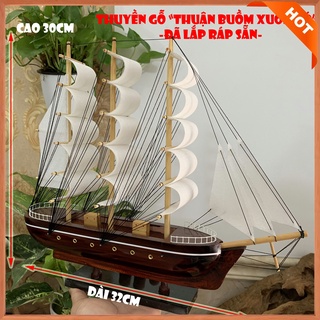 [Đã lắp ráp sẵn] Mô hình tàu thuyền gỗ trang trí Tàu chở hàng Belem của Pháp - Dài 32cm - Gỗ Tự Nhiên