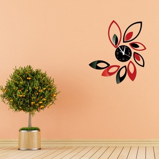 Miếng Dán Tường Hình Đồng Hồ Màu Đỏ Và Đen Hiệu Ứng Gương
