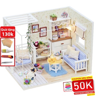 Nhà búp bê lắp ghép có đèn Led Kitten Diary Tặng kèm bộ dụng cụ lắp ghép và Mica chắn bụi