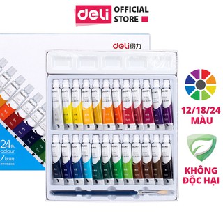 Màu nước dạng tuýp 5ml Deli - 12 màu/18 màu/24 màu - 73859 / 73860 / 73861