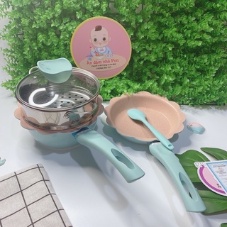 Nồi chảo đá nấu ăn dặm cho bé có hấp 16cm (BỘ GỒM NỒI, CHẢO,HẤP VÀ VÁ)