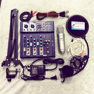 Bộ combo thu âm livestream Mic isk at100 loại 1 chính hãng và mixer f4 yamaha Blutooth full phụ kiện