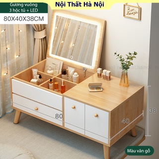 Bàn trang điểm bệt, bàn phấn tích hợp đèn LED có nút cảm ứng thông minh, hộc tủ chứa đồ phù hợp cho không gian hẹp