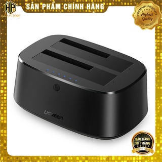 Hộp đựng ổ cứng kép Ugreen 50857 chuẩn USB 3.0 cho ổ SATA 2,5-3,5inch hỗ trợ 24TB - Hapustore