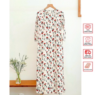Áo Dài FOR HER Trắng Hoa Đỏ Cam AD01621