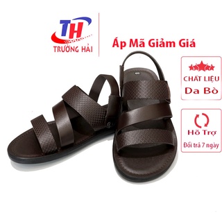 Xăng đan nam màu nâu Trường Hải da bò thật Đế cao su không trơn Xd189