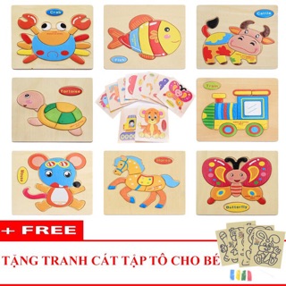 [TẶNG 2 TRANH CÁT] Bộ 10 Tranh Ghép Gỗ 3D Hình Con Vật Và Phương Tiện Giao Thông