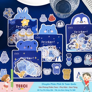 <Ảnh Thật Shop Chụp> Set 40 Sticker Hình Dán Giấy Nhám Blue Hình Cute Trang Trí Sổ Tay Mohamm, Điện Thoại Vở Teeci662