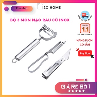 Bộ 3 Món Nạo Rau Củ INOX Cao Cấp Đa Năng Dao Nạo, Dao gọt hoa quả, Dao tỉa – 2C Home
