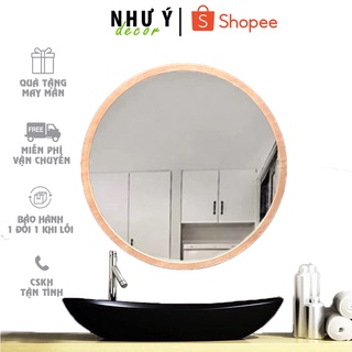 Gương tròn viền gỗ treo tường  - Gương gỗ trang trí decor phòng khách phòng ngủ nhà tắm D45