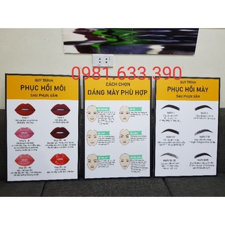 GIÁ XƯỞNG: BỘ 3 TRANH PHUN XĂM, TRANH QUY TRÌNH PHỤC VỤ MÔI MÀY (Tặng kèm băng dán chuyên dụng)