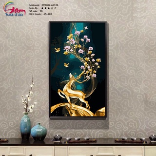 Tranh tô màu số hoá Hươu nai sừng hoa DV3082 khổ lớn không khung trang trí treo tường