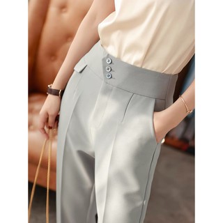 ( M 222) Quần tây công sở nữ dài 3 khuy bấm cạp lưng cao - Dáng quần baggy vải công sở dày mềm phối áo sơ mi