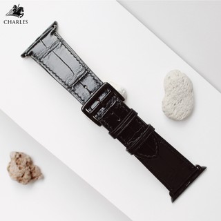 Dây da Cá Sấu CHARLES cho Apple Watch Series 1/2/3/4/5/6 | Da Cá Sấu Đen size Nam 42/44