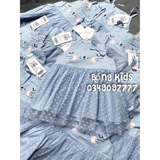 [Mã SKAMA8 giảm 8% đơn từ 300k] Váy Dây Bé Gái Mèo Nơ Denim MảColor(không tag giấy)