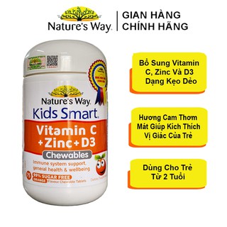 Viên Nhai Nature's Way Kids Smart Vitamin C+Zinc+D3 Chewable Tablets Lọ 75 Viên - Giúp Bé Phát Triển Toàn Diện
