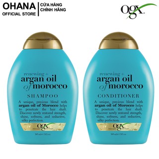 Bộ 2 Chai Dầu Gội Và Dầu Xả Phục Hồi Hư Tổn, Tóc Bóng Khỏe OGX Renewing + Argan Oil Of Morocco (385ml/Chai) - Xanh