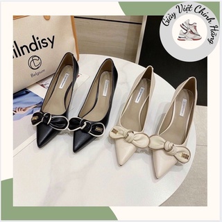 Giày thời trang nữ QC ❤️FREESHIP❤️ Giày công sở cao gót hot trend nơ phối màu mũi nhọn, đế 7cm 2156-10