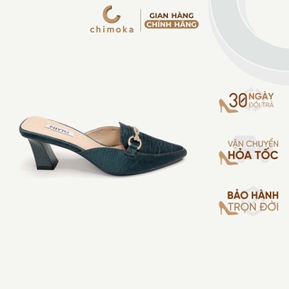 Giày Sục Nữ Cao Gót CHIMOKA Đế Vuông Cao 5 Phân Mũi Nhọn Đính Đá Gót Sơn Tĩnh Điện Chống Nước Da cá Xấu 5071