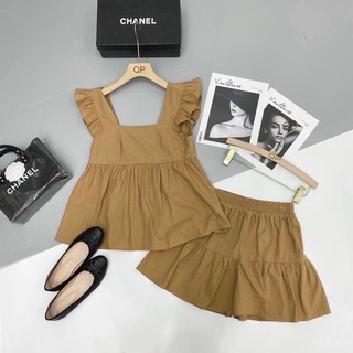 Set đồ nữ, bộ đồ nữ hè áo 2 dây babydoll cánh tiên quần short giả váy xinh xắn