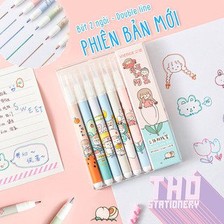 Bút 2 ngòi double line 2 lines bút gel hai ngòi vẽ hai nét phụ kiện planner bullet journal