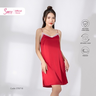 Đầm hai dây lụa trơn mềm mịn, quai áo có điều chỉnh SUNFLY ST8718