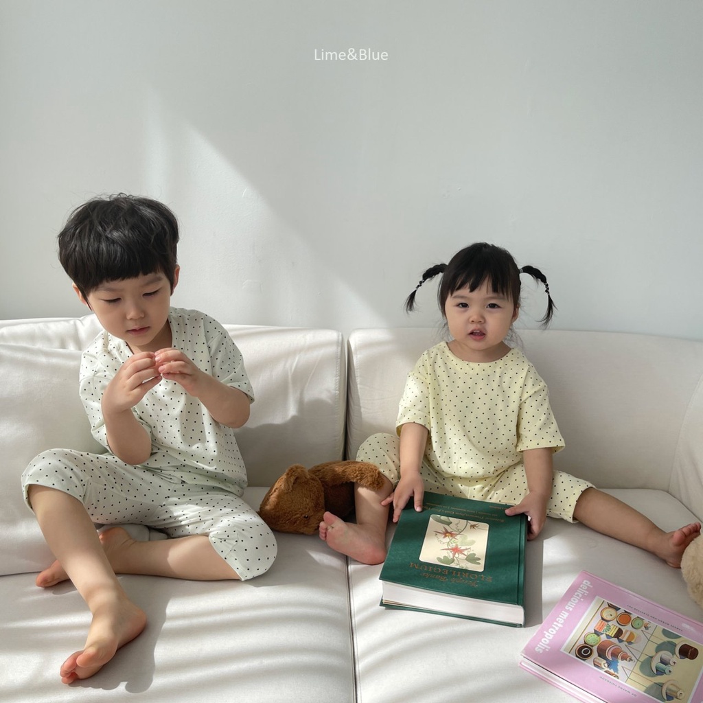 Lime&Blue bộ đồ chấm bi cho bé