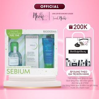 Combo Box Bioderma dưỡng da dầu mụn - Sebium Gel moussant 45ml + Sebium Pore Refiner 30ml + Sebium H2O 100ml